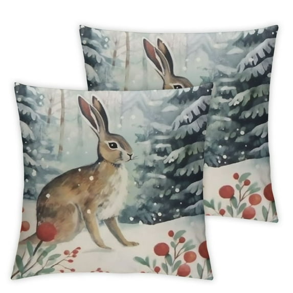 COMIO Watercolor Snowy Winter Woodland Animals Decorative Throw Pillow Covers for Holiday, Home Sofa Bed Couch Farmhouse Holiday Decor  Set of 2