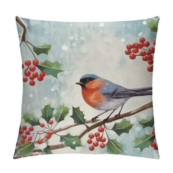 COMIO Watercolor Snowy Winter Woodland Animals Decorative Throw Pillow Covers for Holiday, Home Sofa Bed Couch Farmhouse Holiday Decor