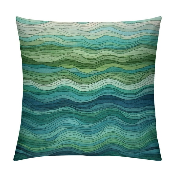 COMIO  Watercolor Throw Pillow Cover,Stripped Waves Blue and Green Paint Brush Gradient Marine Sea Splash Decorative Pillow Case Cushion Covers for Home Sofa Couch