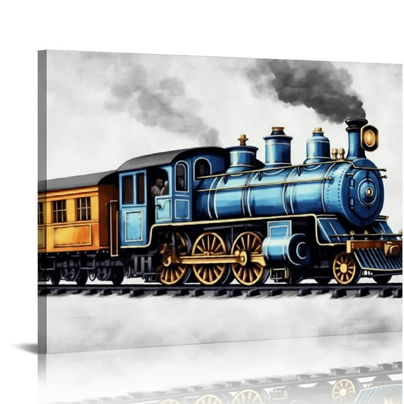 COMIO Watercolor Train Canvas Wall Art Transportation Steam Locomotive Painting Print Railroad Canvas Framed Artwork Nursery Wall Decor for Home Bedroom Kids Playroom
