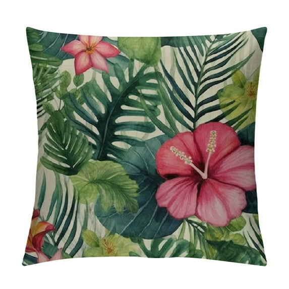 COMIO  Watercolor Tropical Floral Pattern Burlap Throw Pillow Case Cushion Cover Sofa Outdoor Decorative Square