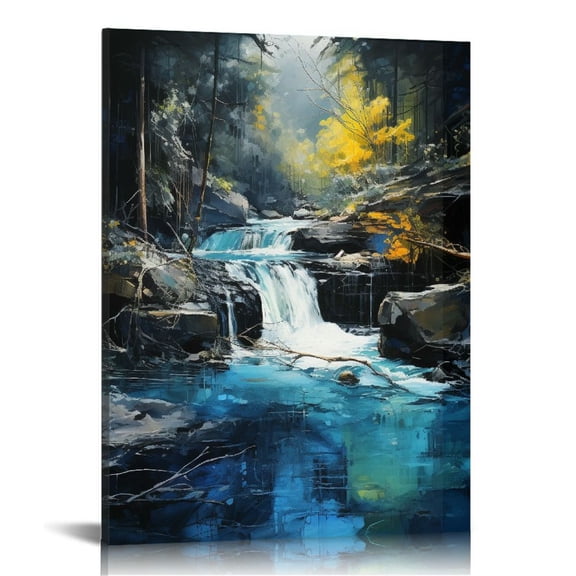 COMIO Waterfall Pictures Canvas Wall Art for Living room Bedroom Wall Decor,Green Water Wall Art Print Paitnings for home Decor,Morden Artwork Tree River Water Canvas Art Waterproof Stretched Ready to