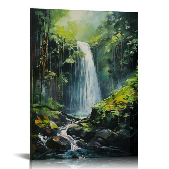 COMIO Waterfall in Tropical Rainforest of Canvas Wall Art Print, Rainforest Artwork