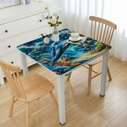 COMIO Waterproof Resistant Fabric Dolphins Sea Animal Ocean Starfish Coral Reef Seahorse Underwater Bubbles Square Tablecloth White