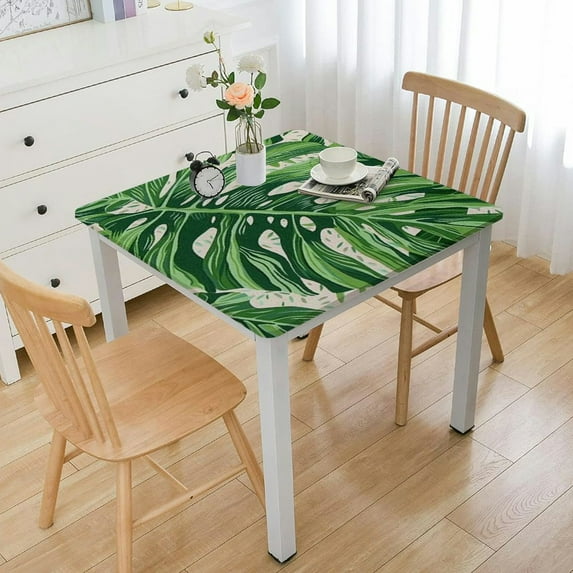 COMIO Waterproof Resistant Fabric Floral Summer California Tropical Beauty Exotic Palm Leaves Hawaii Tree Jungle Nature White Green Leaf Square Tablecloth White