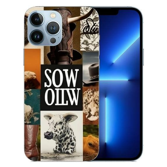 COMIO Western Boho Collage Phone Case Compatible with iPhone 15 Pro, Wild West Cowboy Cactus Sun Cover for Girls Boys, Shockproof Protective Case for iPhone 15 Pro