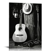 COMIO  Western Canvas Wall Art Cowboy Guitar Picture Prints Black and White American Rodeo PhotoModern Men Bedroom Farmhouse Country Decoration