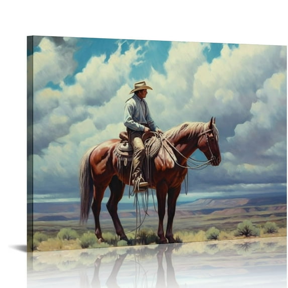 COMIO Western Cowboy Wall Art Canvas Prints, Old West Decor, Classic Texas Riding Horse Painting, Vintage Poster, Landscape Wall Pictures for Home Decor - Office Living Room