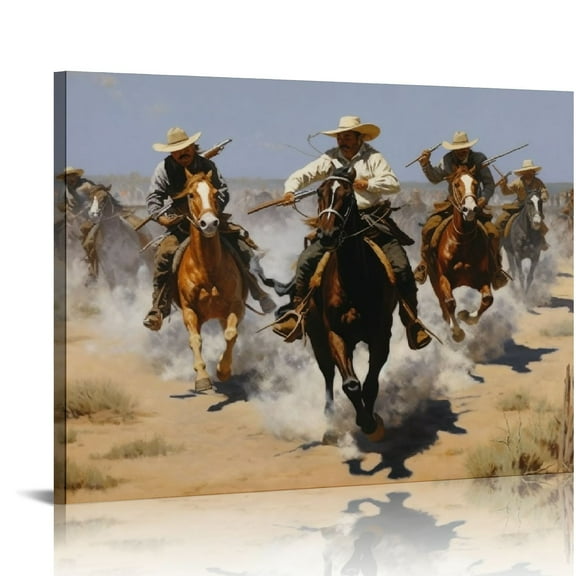 COMIO Western Cowboy Wall Art Frederic Remington Canvas Classic Famous Prints Old West Painting Vintage Posters Retro Wall Art Pictures Living Room Home Decor (20x16 inch)