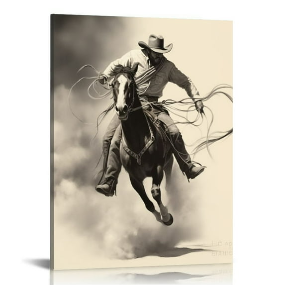 COMIO   Western Cowboy Wall Art Vintage Cowboy Posters Simple Romantic Cowboy Couple Canvas Paintings Pictures Western Eclectic Wall Decor Home Bedroom Living Room Decor