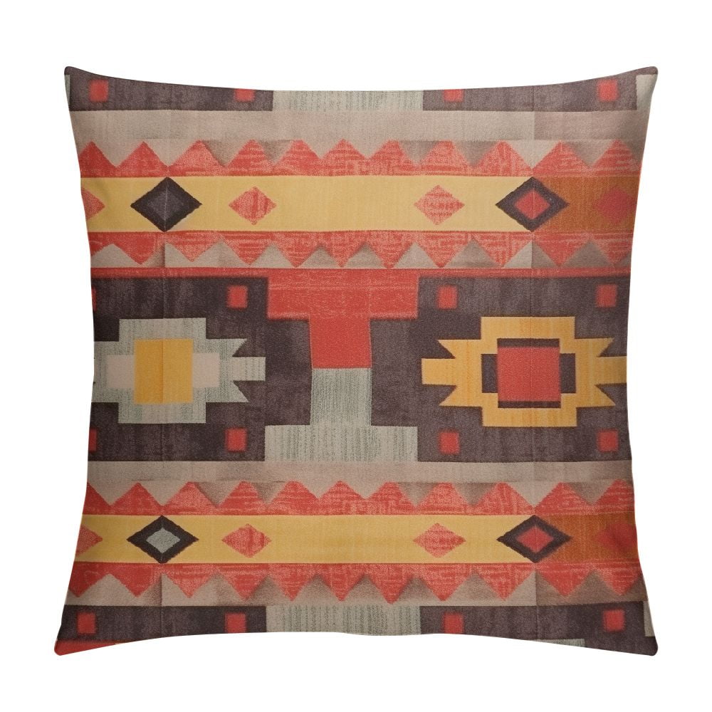 Southwestern Wool Pillow Cover 18x18 – Handwoven Aztec Design, Velcro Closure