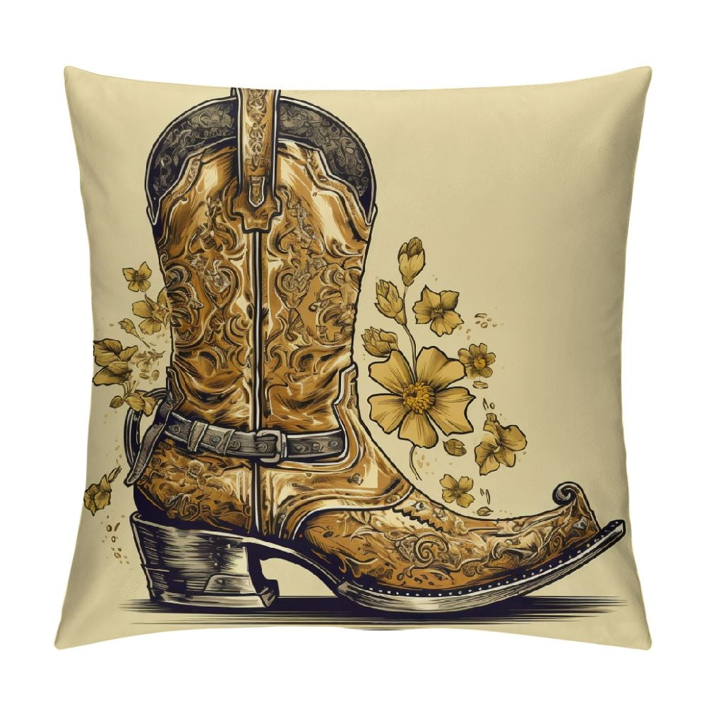 Cowgirl Boots Throw Pillow Cover 18x18 Inch - Vintage Western Decor For Bedroom, Living Room, Or Farmhouse