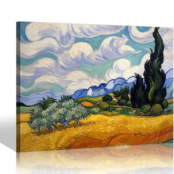 COMIO Wheat Field with Cypresses by Van Gogh Famous Oil Paintings Reproduction Extra Large Gallery Wrapped Landscape Giclee Canvas Prints Artwork on Canvas Wall Art for Home Decorations
