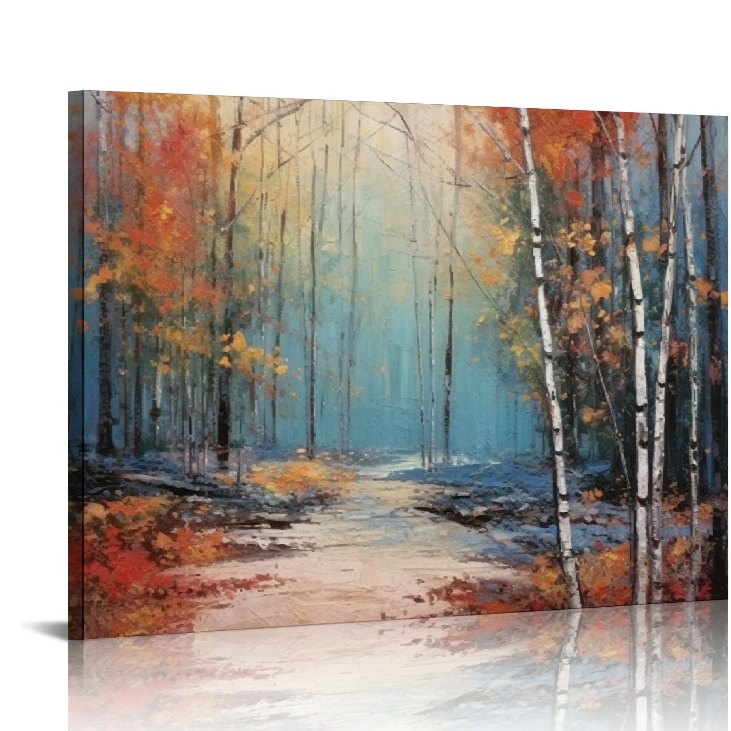 COMIO White Birch Tree Canvas Wall Art Blue Forest Painting Landscape ...