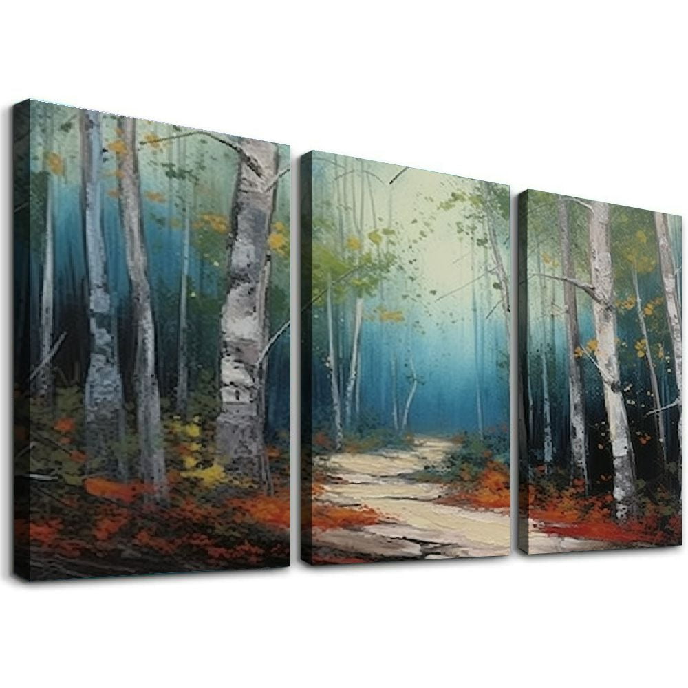 COMIO White Birch Tree Canvas Wall Art Blue Forest Painting Landscape ...
