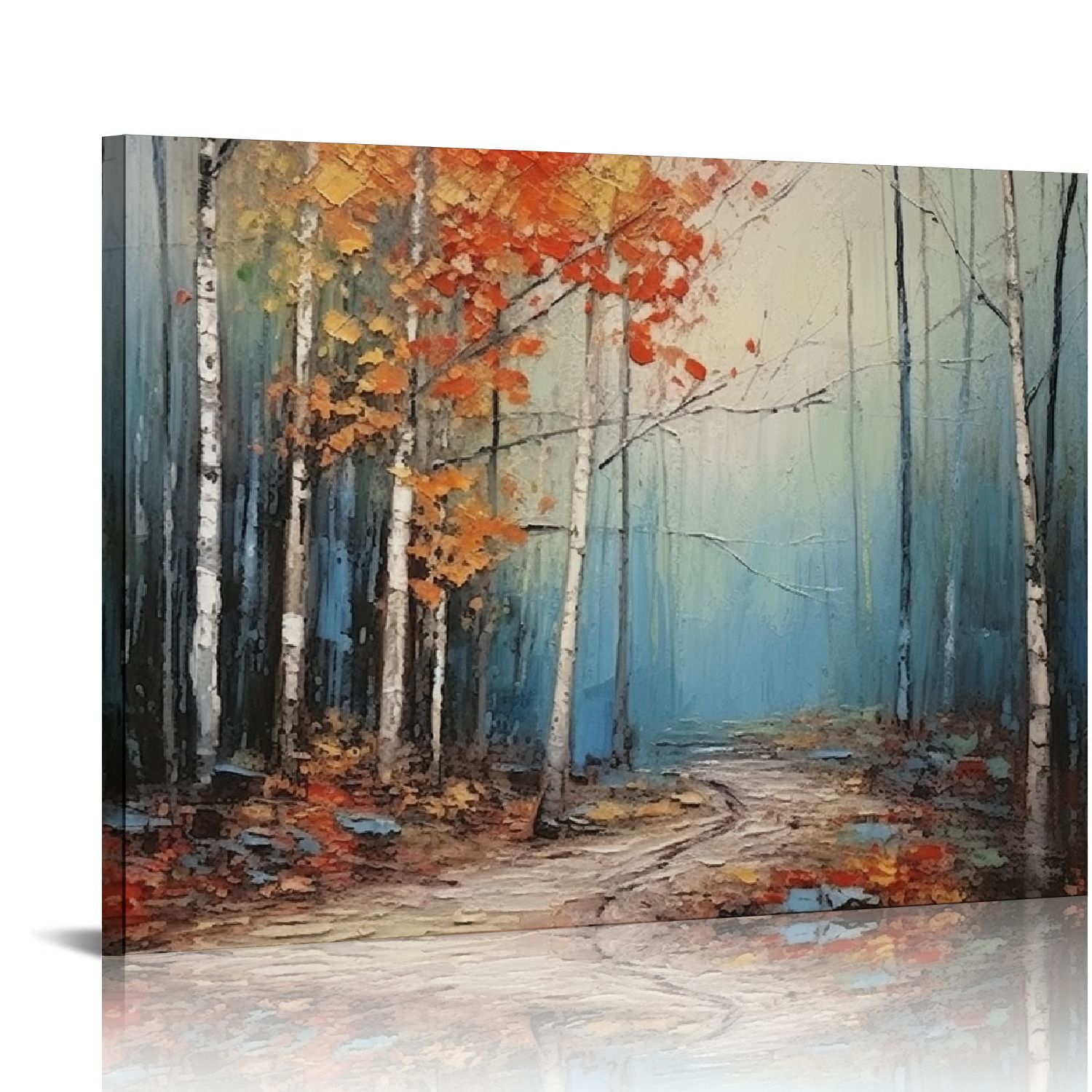 COMIO White Birch Tree Canvas Wall Art Blue Forest Painting Landscape ...