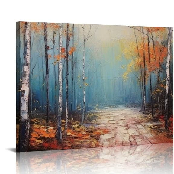 COMIO  White Birch Tree Canvas Wall Art Blue Forest Painting Landscape Picture, Teal Nature Artwork Modern for Living Room Bedroom Bathroom Dinning Room Home Office Wall Decor