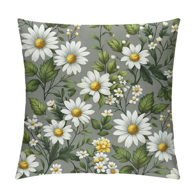 COMIO White Blooming Daisy Green Flower Stems Pillowcases Floral