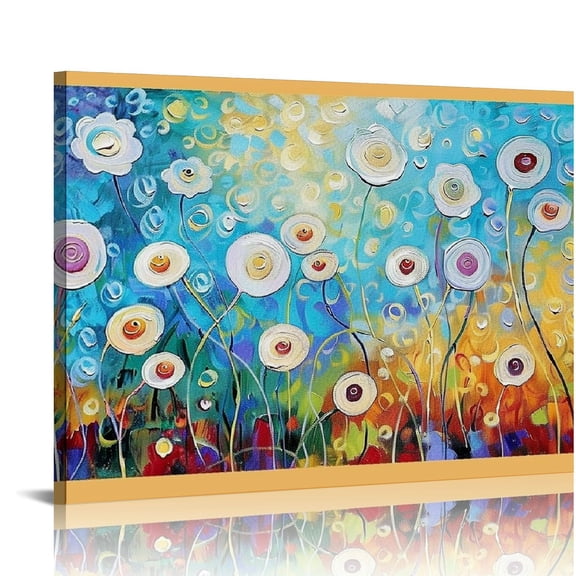 COMIO  White Flower Paintings with Painted Textured Modern Colorful Canvas Wall Art Contemporary Botanical Pictures Abstract Aesthetic Artwork for Living Room Bedroom Bathroom Decor