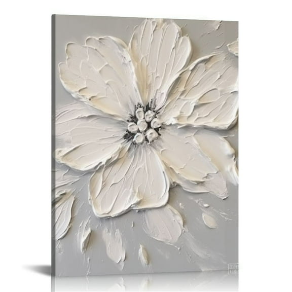 COMIO White Flower Texture Painting White Flower Abstract Wall Art Flower Canvas Painting White Textured Flower Picture Black And White Texture Artwork Modern Floral Wall Art Decor 16x20inch
