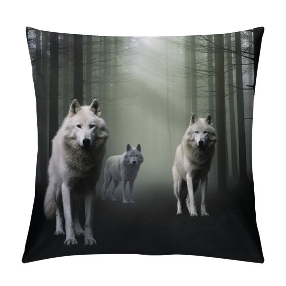 COMIO  White Wolf Throw Pillow Covers for Couch Sofa Bed, Wolves Howling Decorative Pillows Cushion Covers, Animal Wolves Mountain Moon Wolf Pillow Inserts Not Included
