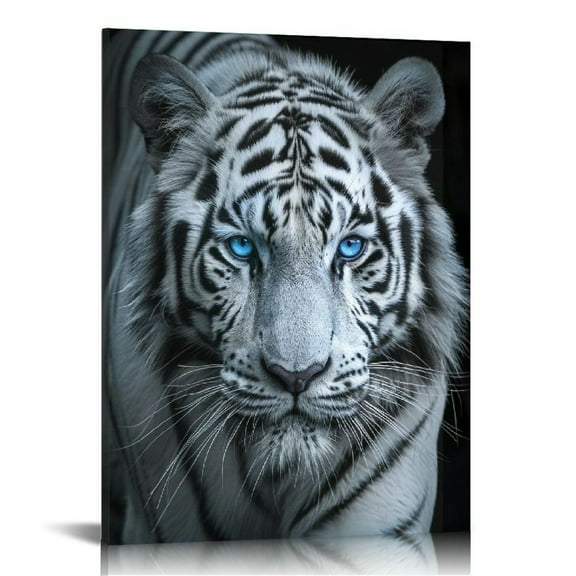 COMIO Wild Animal Canvas Wall Art Black &amp; White Tiger Picture Wall Decoration Blue Eyed Tiger Prints on Canvas Poster Modern Framed Artwork for Living Room Bedroom Home Decor Ready to Hang