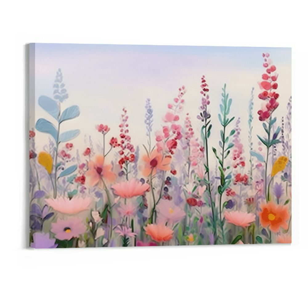 COMIO Wildflower Romantic Wall Art Pink Colorful Flower Purple Pictures ...