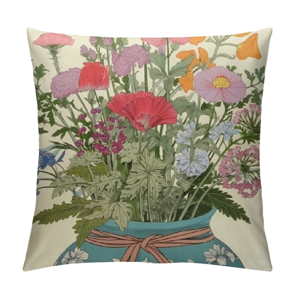 COMIO Wildflower Throw Pillow Covers Flowers Leaves Bouquet Vase Spring