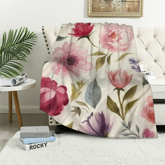 COMIO Wildflowers Floral Throw Blanket Colorful Watercolor Poppy Cornflower and Chamomile Decorative Soft Warm Cozy Blanket Plush Throws Blankets