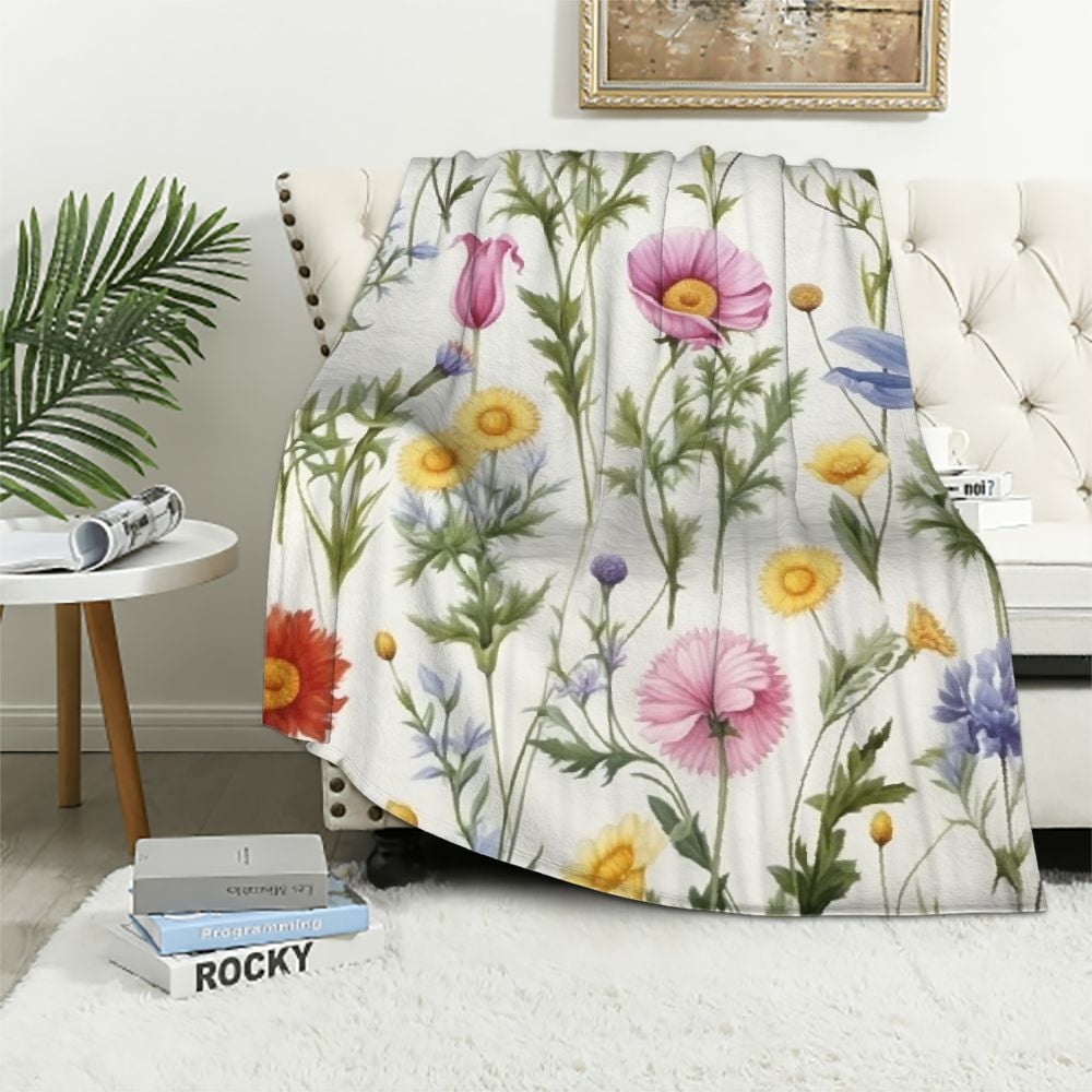 COMIO Wildflowers Floral Throw Blanket for Girls Women Colorful