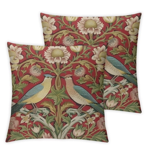 COMIO William Morris Strawberry Thief Red 16 Decorative Throw Pillow Cover Soft Throw Pillow Case Home Decor Living Room Cushion Case for Bed Couch Car 2pc