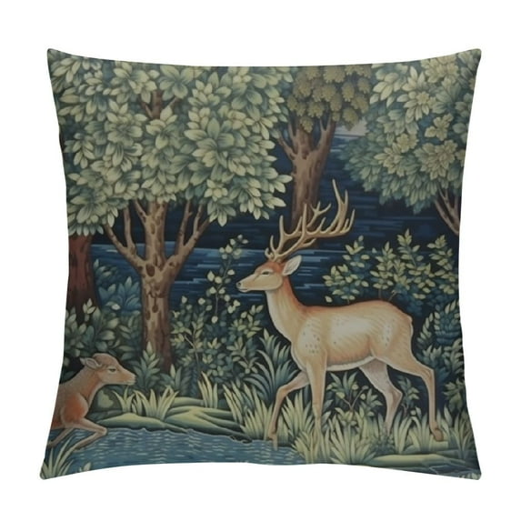 COMIO William Morris The Brook William Morris Greenery Forest Animals Pheasant Fox Blue Green Floral Decorative Throw Pillow Cover for Home Decor Sofa
