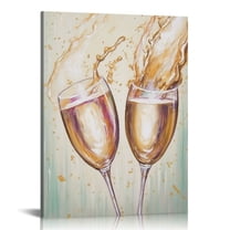 COMIO  Wine Glass Canvas Wall Art Wine Picture Decor Rustic Wine Bar Pictures Wall Decor Yellow Wine Glass Champagne Wine Cups Goblet Abstract Painting Canvas