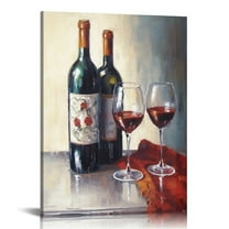COMIO Wine Pictures Wall Decor: Red Wine Bottle with Two Glasses Kitchen Wall Decor Canvas Wall Art with Frame