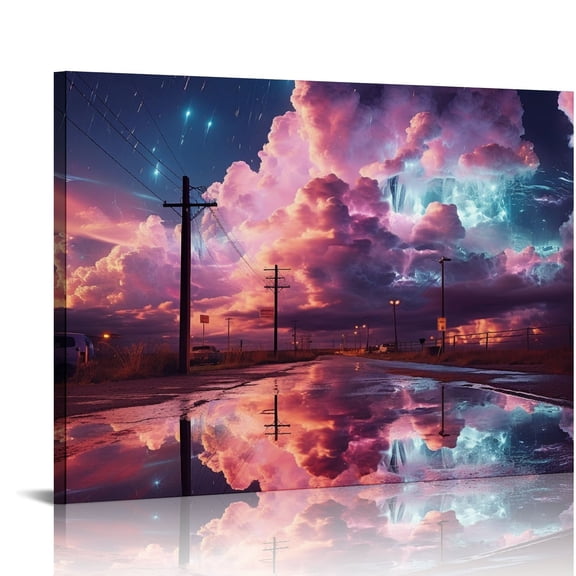 COMIO Wine Red Lightning Canvas Wall Art Boys Room Decor Wall Art Canvas Prints Pictures Modern Artwork for Bedroom Home Decorations Painting Contemporary Art Framed Ready to Hang