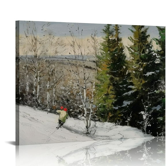 COMIO Winter Forest Landscape Painting Moody Country Scenery Vintage Wall Art Framed Canvas Classic Art Vintage Wall Decor Winter Snow Mountin Forest Art for Home Room Bathroom Decoration
