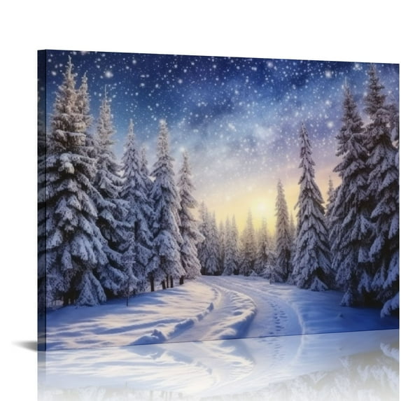 COMIO Winter Forest Landscape,Pine Trees In Winter,Magical Snowy Sunset Canvas Wall Art For Living Room Decor Aesthetic Vintage Posters & Prints Trippy Room Decor Movie Poster