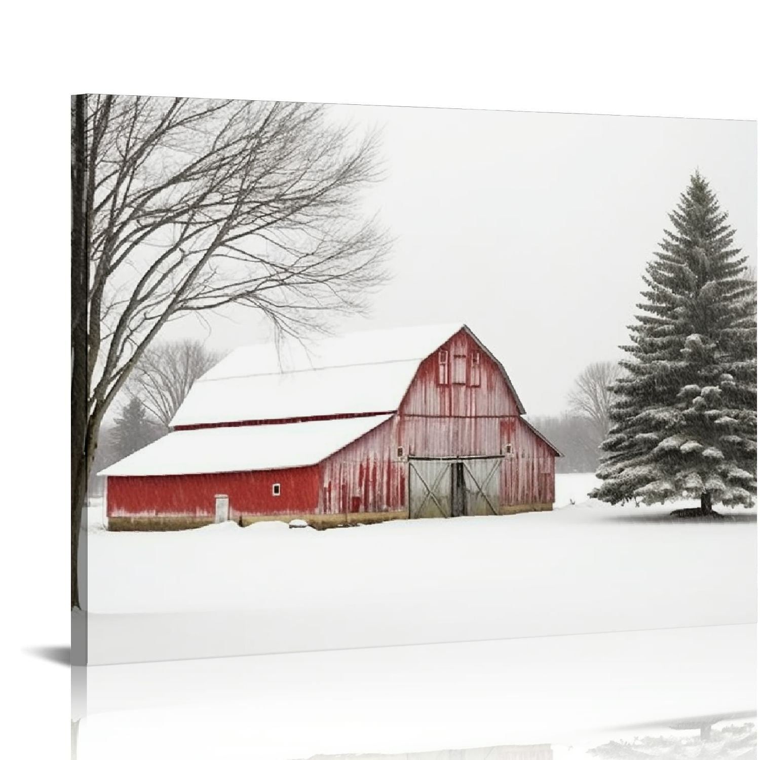 COMIO Winter Scenes Pictures Old Red Barn Canvas Wall Art Winter House