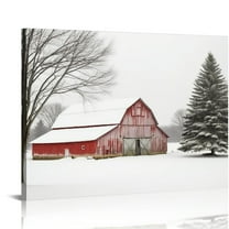 COMIO Winter Scenes Pictures Old Red Barn Canvas Wall Art Winter House Painting Winter Barn Prints Snow Scenery Wall Art Christmas Winter Poster Rustic Red Barn Canvas Snowy Landscape Wall Art