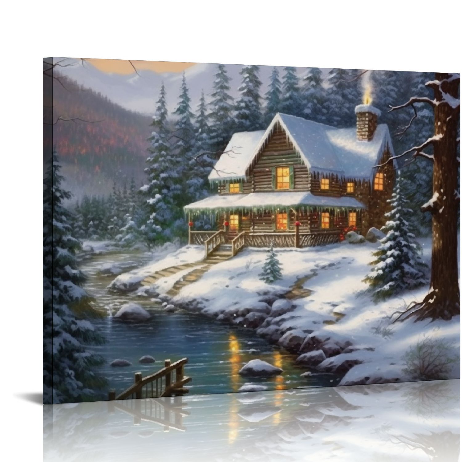 COMIO Winter Snow Home Lighted Canvas Wall Art Print With Timer