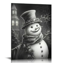 COMIO Winter Snowman Poster Prints Wall Art Winter Pine Tree Canvas Painting Framed Artwork for Christmas Living Room Decoration with Inner Frame