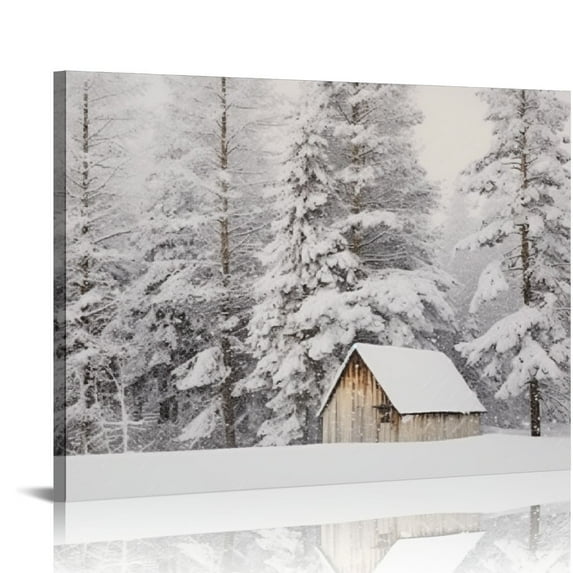 COMIO Winter Snowy Forest Prints Snow Covered Pine Trees Prints Posters Wall Art Canvas Painting for Artwork Bedroom Home Christmas Decor with Inner Frame