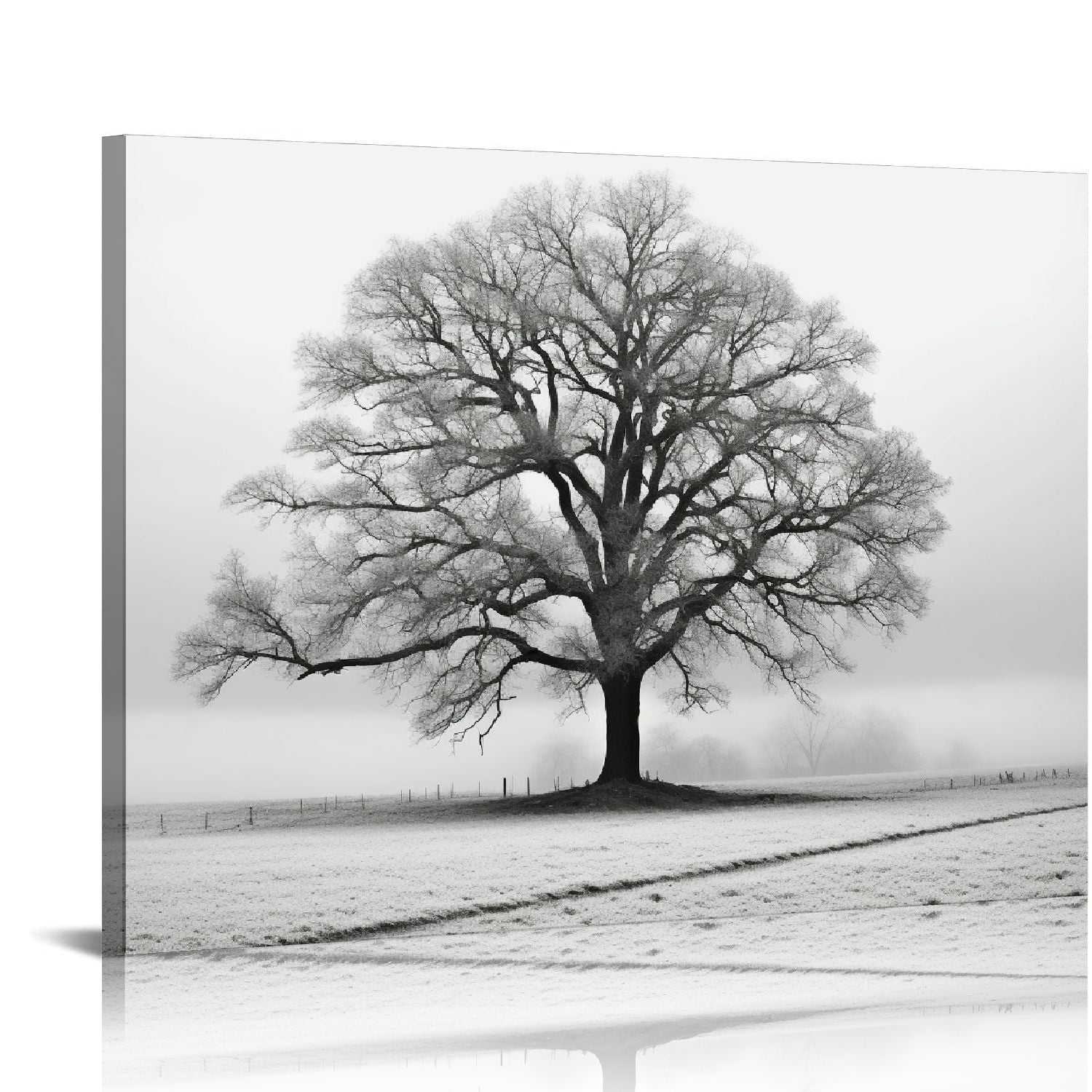 COMIO Winter Tree Canvas Print Artwork Grey & White Landscape Print