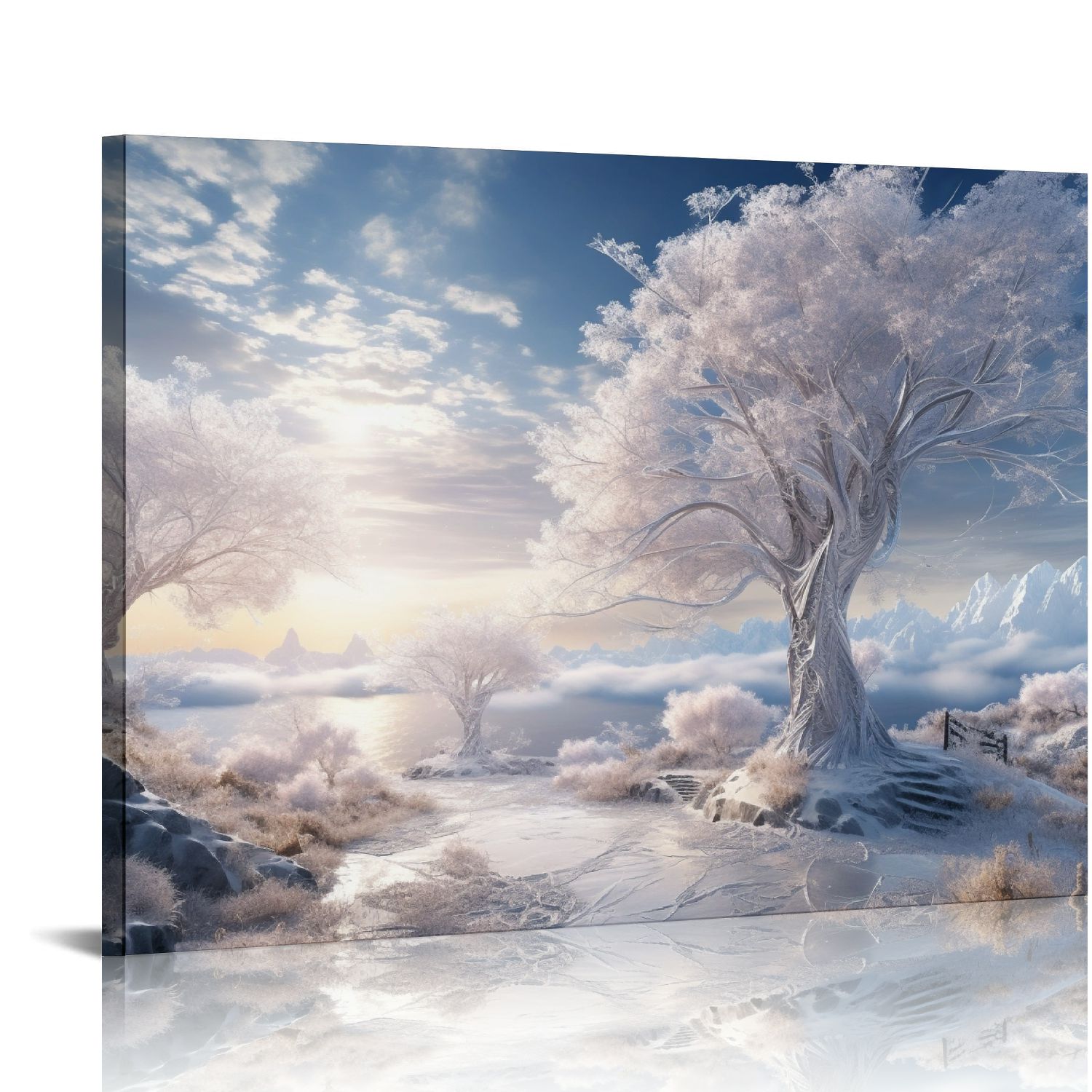COMIO Winter Tree Canvas Wall Art Snow Covered Winter Forest Sunrise