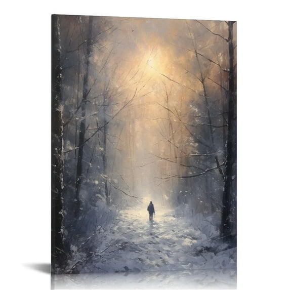 COMIO Winter Wall Art Prints French Country Landscape Oil Painting Poster Rustic Snow Pine Trees Pictures Christmas Room Decor for Gallery Wall Home Nordic Decor (No Frame)