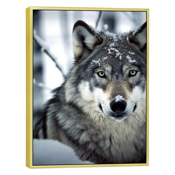 COMIO Wolf Animal Series Winter Forest Decorative Painting with Gold Border 12x16in / 16x20in for Living Room Wall Decor 12x16in