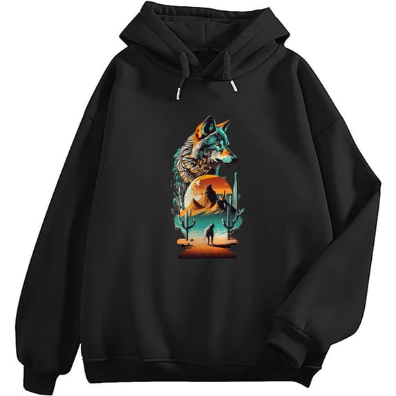 COMIO Wolf Animal T-Shirt Men's Pullover Hoodie Black