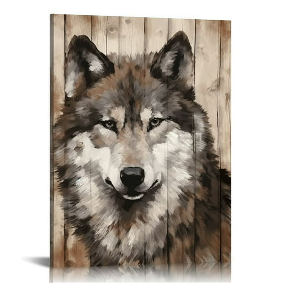 COMIO  Wolf Art Wall Decor - Wolf Portrait Painting Pictures Wild Animal Canvas Wall Art Framed For Study Room Bedroom Living Room Wall Decorations