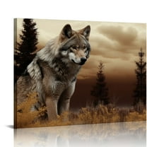 COMIO  Wolf Canvas Print Wall Art Wild Animal Painting Picture Stretched and Framed for Living Room Bedroom Bathroom