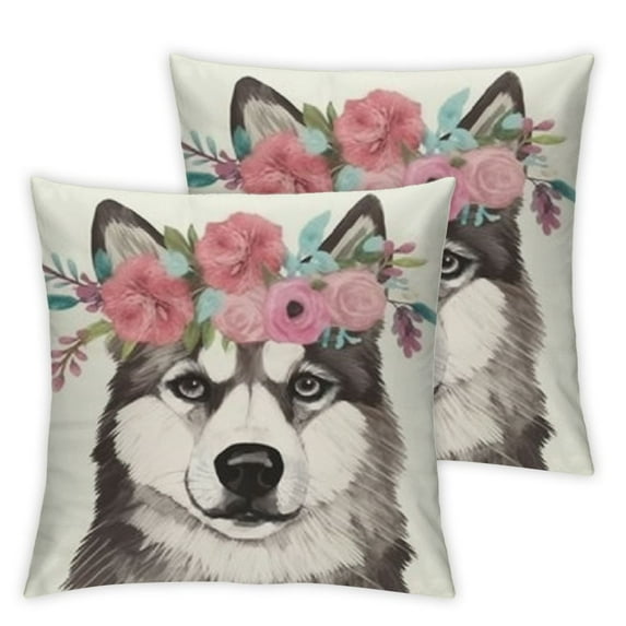 COMIO Wolf Decorative Throw Pillow Case Pack of 2, Pattern of Floral Head Portrait of Siberian Husky Dog Tribal Arrow Elements Image, Cushion Cover for Couch Living Room Car,Multicolor